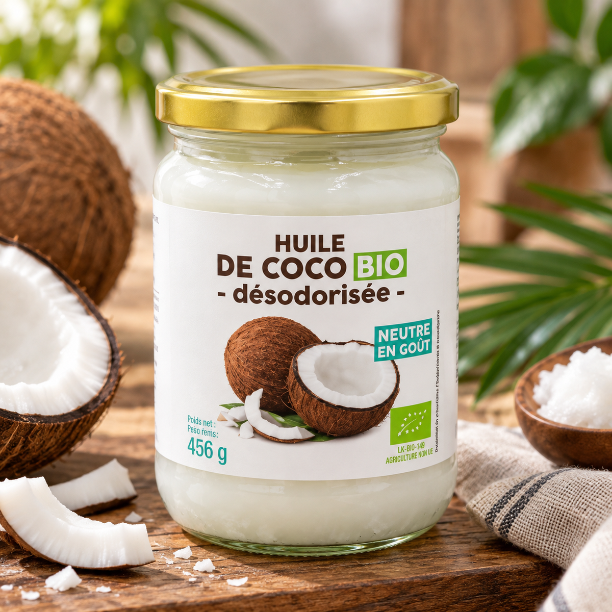 Huile de coco désodorisée 500ml bio