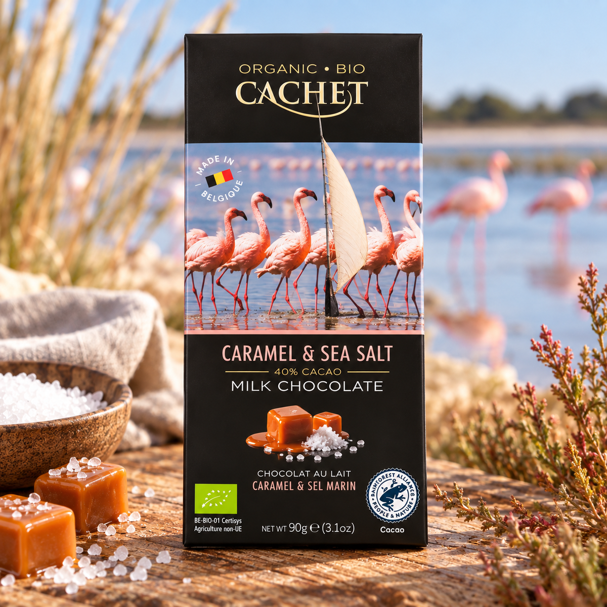 Chocolat au lait, caramel et fleur de sel 90g bio