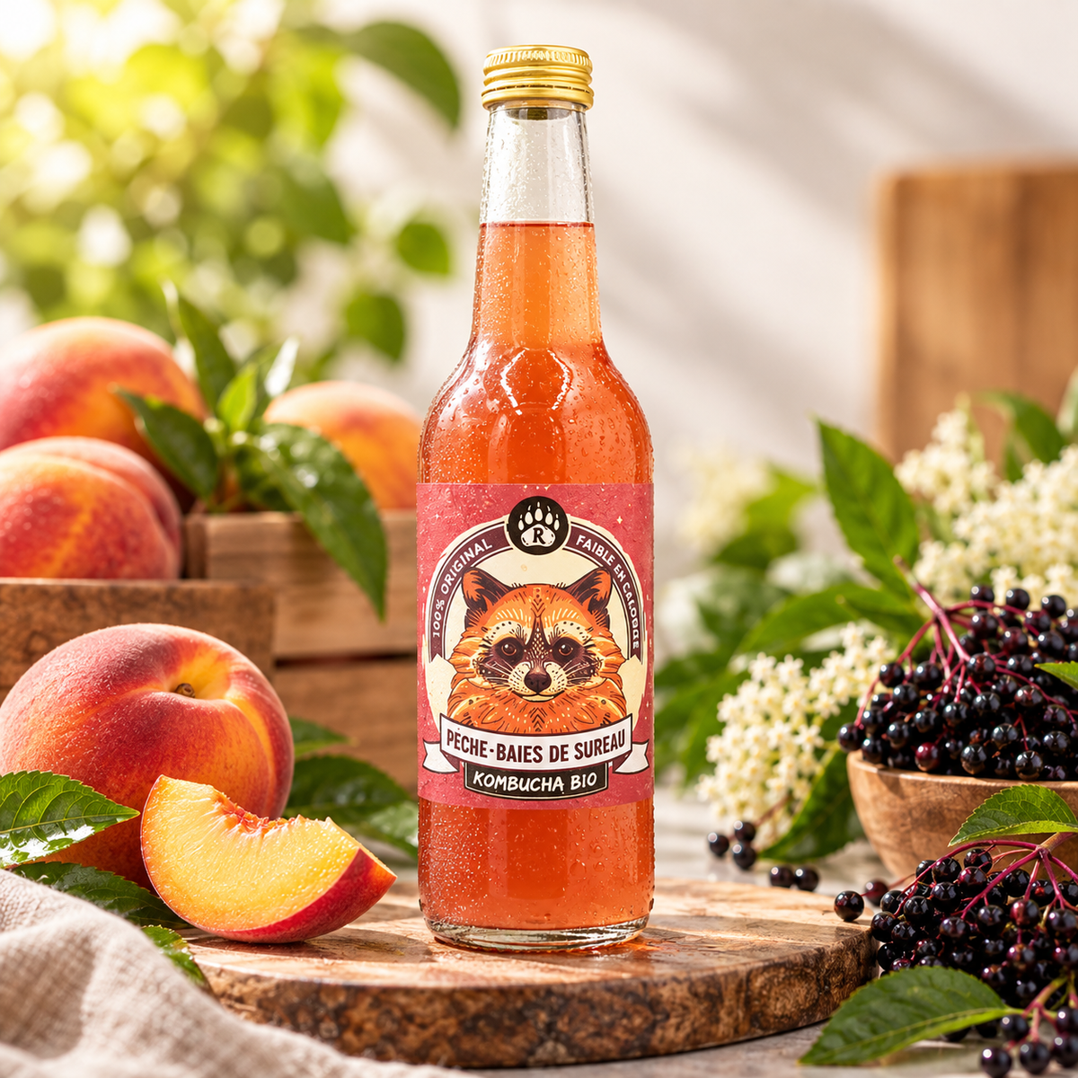 Kombucha pêche et sureau 33cl bio